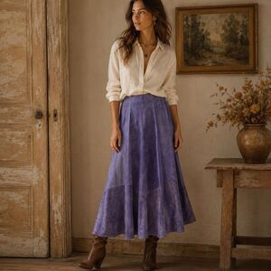 Vakko Vintage Purple Suede Leather Maxi Skirt